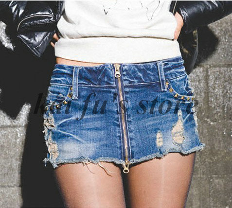 Free shipping 2013 Fashion Spring and Summer New Arrival All-match Zipper Low-waist Short Skorts Distrressed Denim Shorts Women