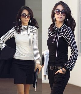 Free Shipping 2013 Fashion Stripe Bow Profession Upper Outer Garment Free Size White/Black Colour Wholesale and Retail FD046