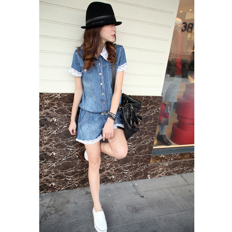 free shipping 2013 fashion womens  denim  jumpsuits   shorts lady plus  size denim romper