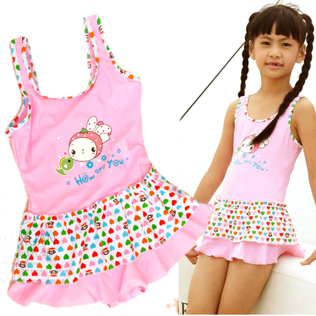 Free shipping 2013 female child one-piece dress swimwear girl princess child swimwear hot spring swimsuit