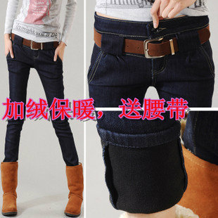 free shipping 2013 female denim skinny pants thickening plus velvet jeans female pencil pants women's trousers