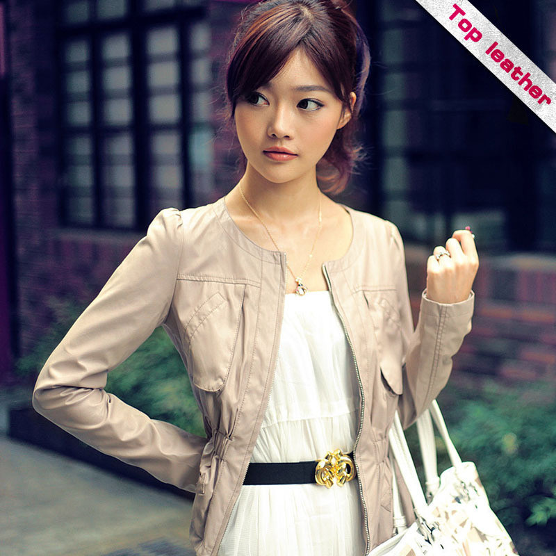 Free Shipping 2013  female outerwear short design slim PU small leather motorcycle clothing two colors