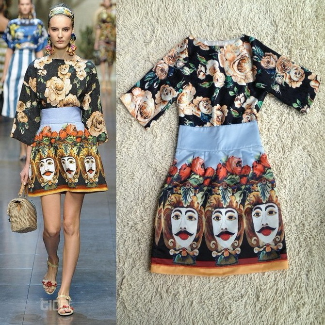 Free Shipping! 2013 female spring fashion ruslana korshunova jacquard cotton bronzier flower twinset top bust skirt 1112-4d