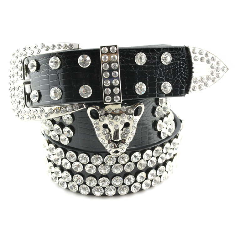 Free Shipping 2013 genuine leather strap fashion rhinestone all-match women's leopard head decoration wide belt cummerbund