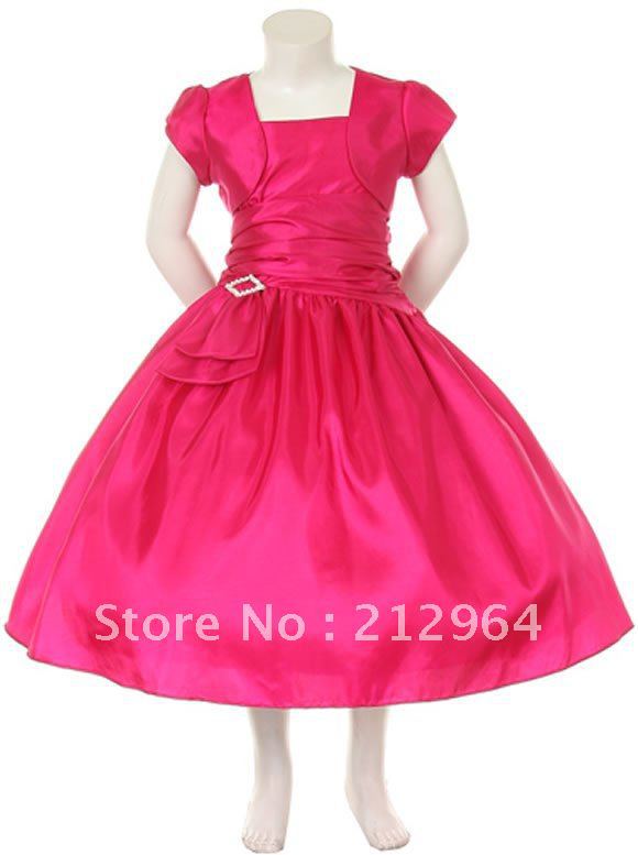 Free shipping 2013 gowedding pretty with jacket red fold bows tea length flower girl dress dresses Children girl gown gowns G200