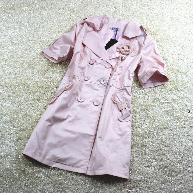Free shipping 2013 High quality women's  medium-long casual loose short-sleeve solid color trench outerwear women's 111026