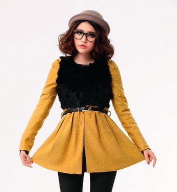 Free shipping 2013 high waist sweet ol fashion cute woolen outerwear trench 7752