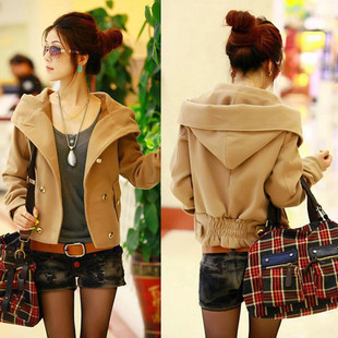 free shipping 2013 hooded double breasted woolen outerwear slim overcoat jacket