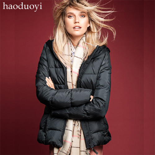 Free shipping 2013 Hooded medium-long slim down coat outerwear hat drawstring hm3 6 full