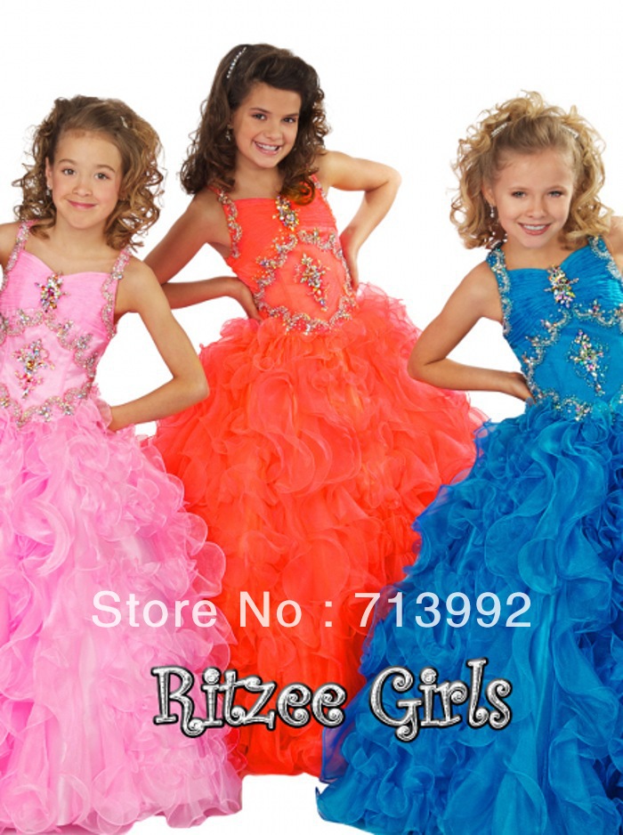 Free shipping 2013 Hot New style beautiful A-line beaded tulle junior girls' party dress flower girl wear princess dress Sky797