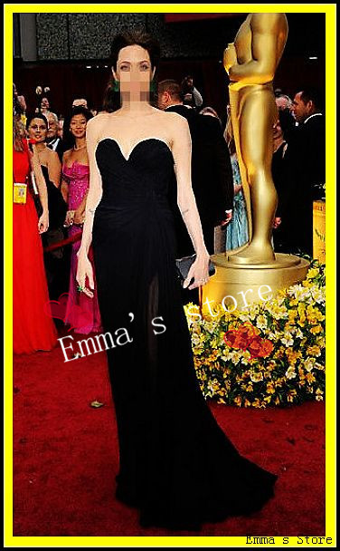Free Shipping 2013 Hot Popular Cheap A-Line Sweetheart Floor Length Gowns Chiffon Black Formal Prom Evening Celebrity Dresses