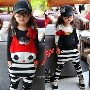 free shipping  2013 hot-sale cute Spring and Autumn  girls cool  striped bow Bib Jumpsuit Overalls pants for baby clothing