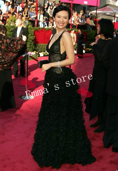 Free Shipping 2013 Hot Sale High Quality A-Line V-Neck Spaghetti Tiered Black Ladie's Evening Dress Prom Dress Celebrate Dress