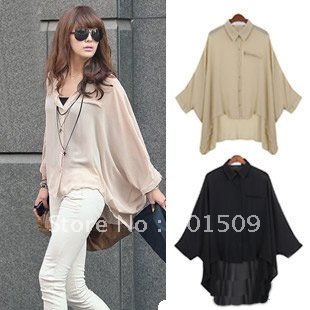 Free shipping 2013 hot sale Women Blouse chiffon shirt ladies dress Batwing Loose Shirt  fashion casual tops