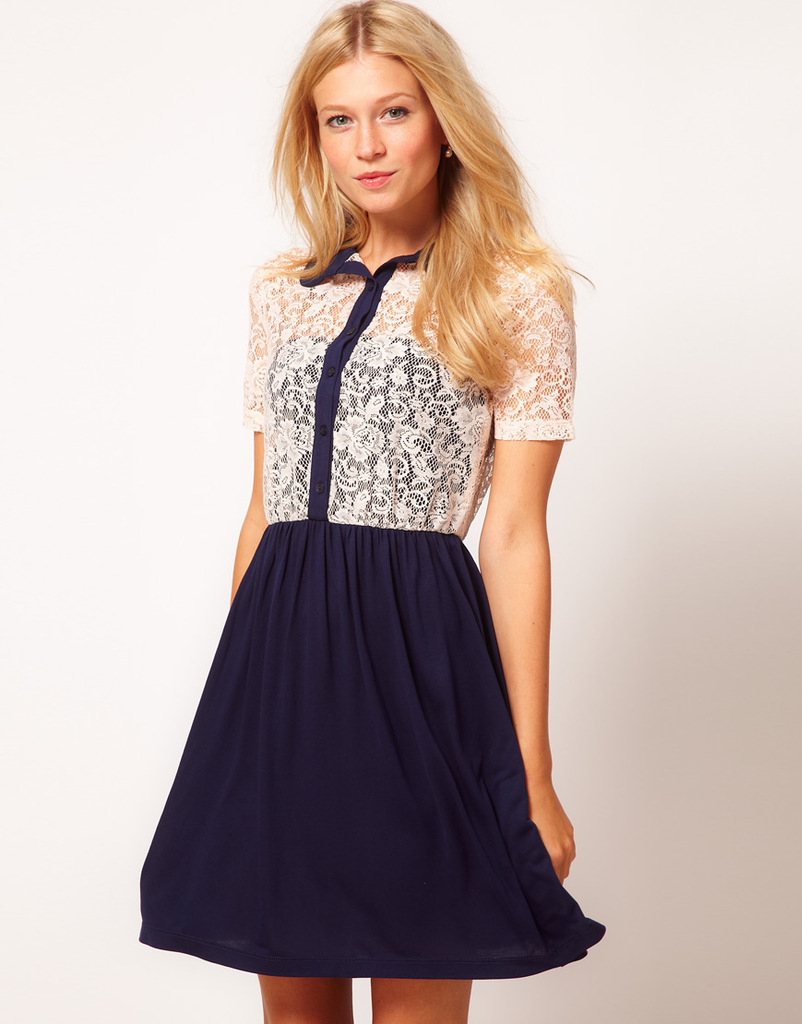Free shipping  2013 Hot sale  Womens Blouse style Lace Patchwork  casual dress   ladies  Slim fit casual dress 9058