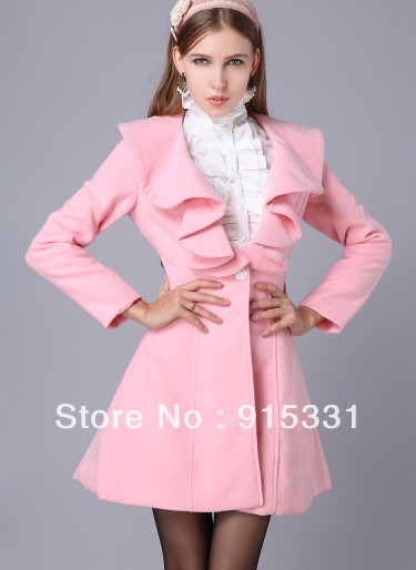 Free shipping!2013 hot sell autumn&winter fashion women wool coat, Pink/Red/White/Black coat wool for ladies, size M, L, XL, XXL