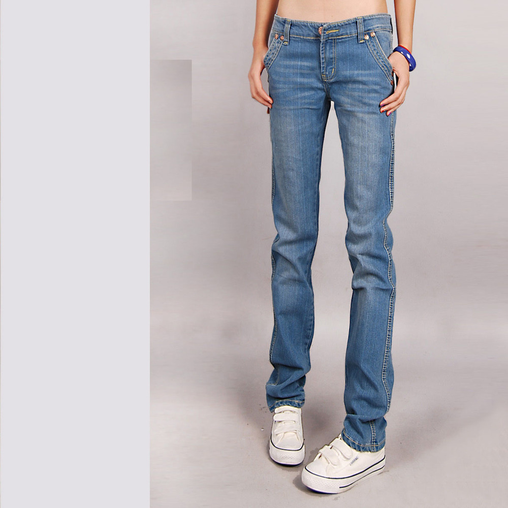 Free shipping 2013 hot selling plus size blue loose jeans female small straight pants denim women's trousers jeans women