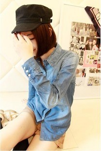 Free shipping 2013 Hot-selling women's 9400 slim short design vivi fashion long-sleeve denim shirt