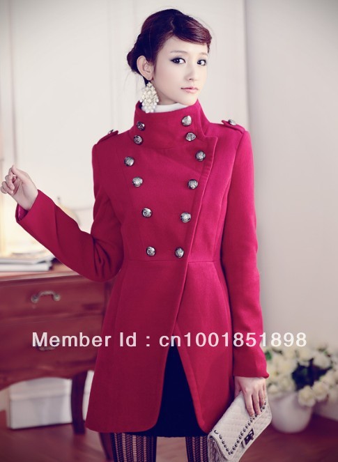 Free Shipping 2013 Korea Women's Napoleon retro double-breasted wool Junzi coat 4 color