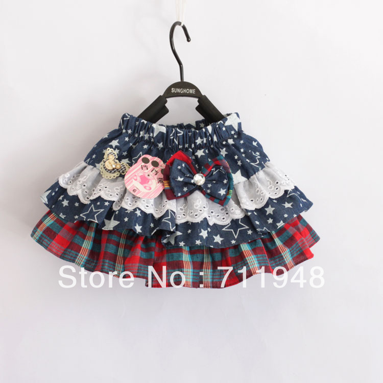 Free Shipping!2013 Korean cute Star plaid cowboy girls skirt,children's skirts