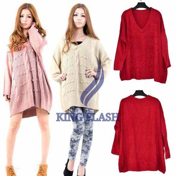 free shipping 2013 Korean Fashion Women's Casual Loose Batwing Sleeve V-Neck Knitting Sweaters Tops 3 colors 9475