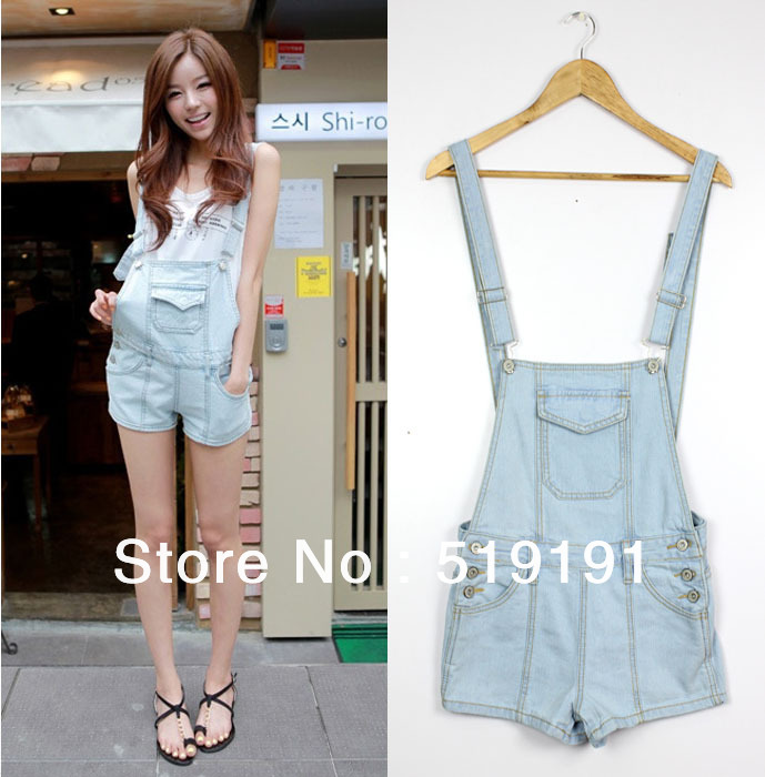 Free shipping 2013 korean style  solid denim jumpsuits overalls,women shorts,suspender pants for women ,denim shorts/S M L