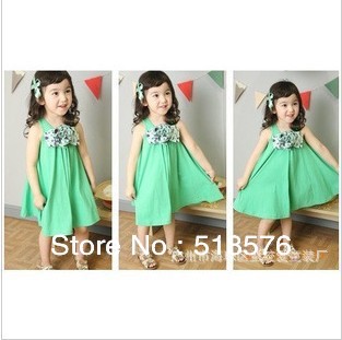 free shipping 2013 Korean summer new Girls sweet temperament flowers vest skirt sleeveless dress princess dress