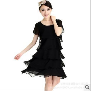 Free shipping 2013 L,XL,XXL,XXXL WOMEN'S new large size increase short-sleeved chiffon cake skirt dress
