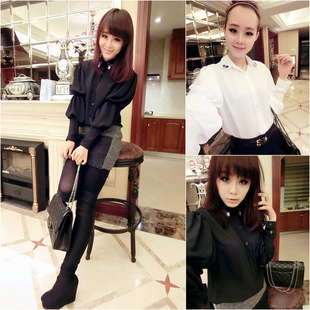 Free shipping 2013 ladies fashion princess gem chiffon shirt