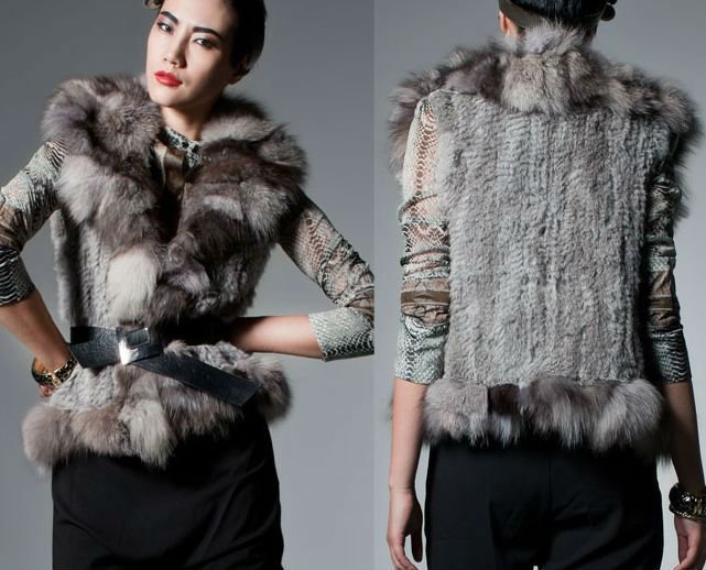 Free shipping 2013 Ladies' Genuine rabbit handknitted and fox fur vest YR-470~wholesale~retail