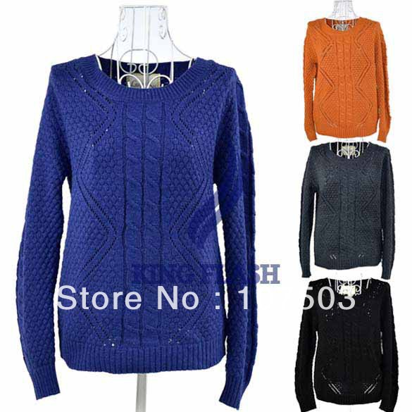 Free shipping 2013 Ladies Round Neck Wool Knitted Sweater Pullover Jumper Casual Loose Knitwear 4 colors 9221