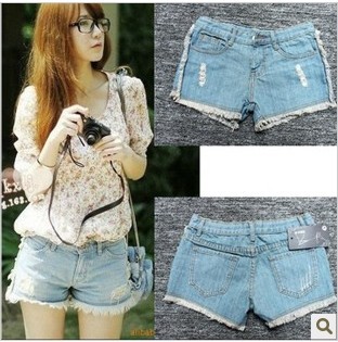 Free Shipping 2013 Lady Lace Flange Hole Denim Shorts, Frayed Shorts,Womens Short Hot Pants S,M,L,XL,XXL