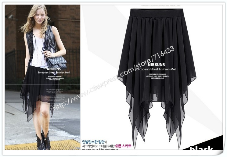 free shipping 2013 leather Party bud pleated skirt for women chiffon Pop the four corners of irregular chiffon skirt wly074