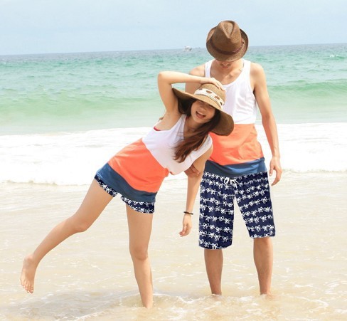 Free Shipping!!! 2013 lovers fashion  beachwear lovers' navy blue beach pants set