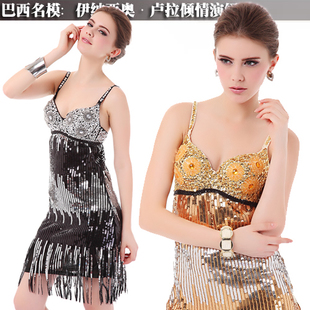 Free Shipping 2013 luxury ladies colorful jewelry bra Shinny Dance dress Handmade tassel knit mini skirt(Golden+Silver)130330#2