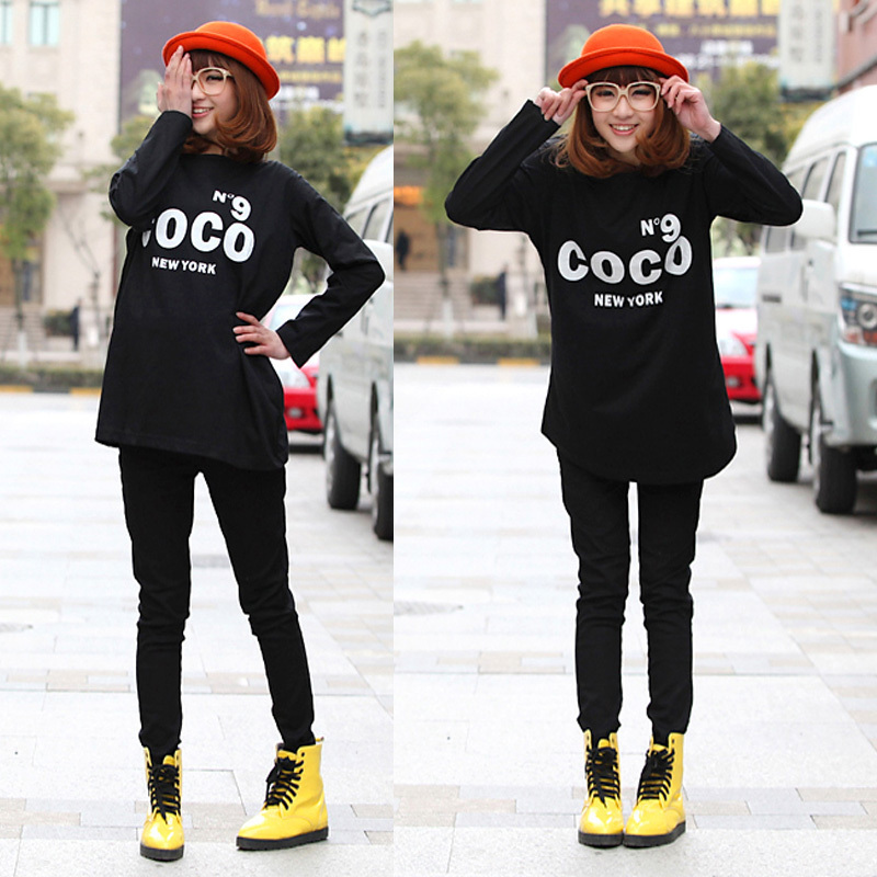 free shipping 2013 maternity clothing spring letter loose t-shirt medium-long maternity t-shirt