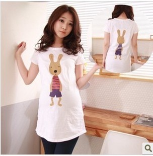 Free Shipping 2013 maternity clothing summer before and after the rabbit slim maternity short-sleeve T-shirt 080 3b