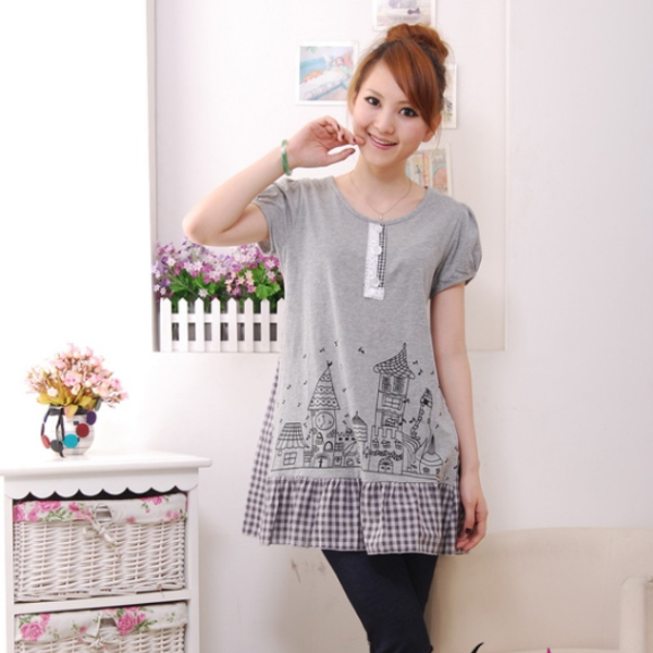 Free shipping 2013 maternity clothing summer maternity t-shirt fashion casual clothing knitted short-sleeve maternity top