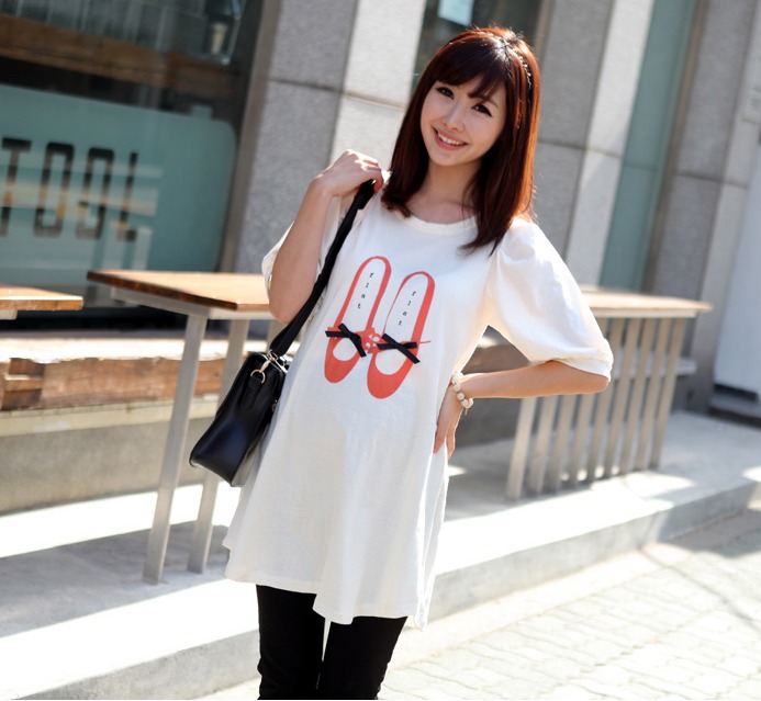 Free Shipping 2013 maternity three quarter sleeve t-shirt double underhandly medium-long maternity 100% cotton t-shirt 12017 3b