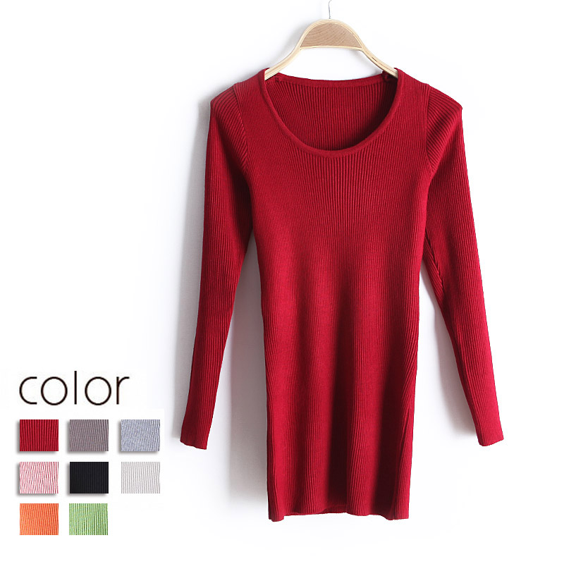 free shipping 2013 medium-long spring elastic basic shirt slim solid color sweater female wx1394
