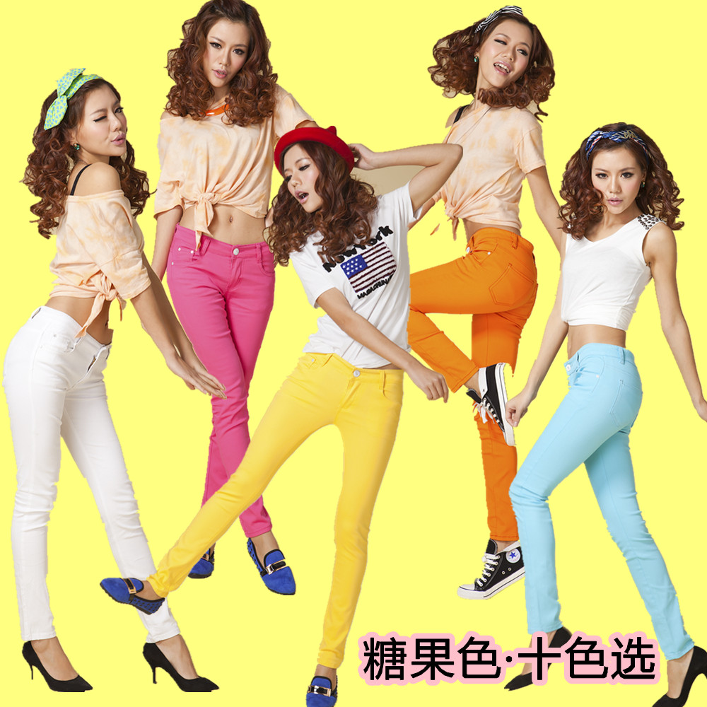 Free shipping 2013 new arrival casual multicolour plus size candy colorful skinny jeans women pencil pants, size 26 to 31