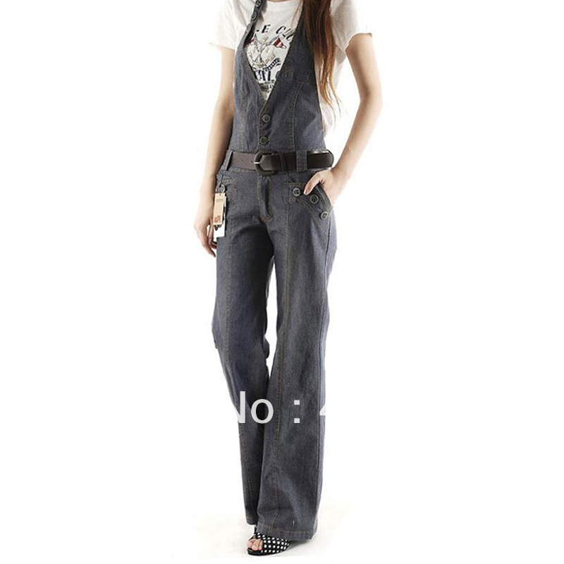 Free Shipping 2013 New Arrival Denim Jumpsuit For Women Bib Pants Casual Plus Size Straight OL Trousers Romper Jeans Suspenders