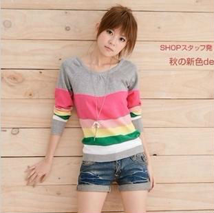 Free Shipping 2013 New arrival Dote Fashion Women's Striped Long Sleeve Knitted Sweater Warm Pullover