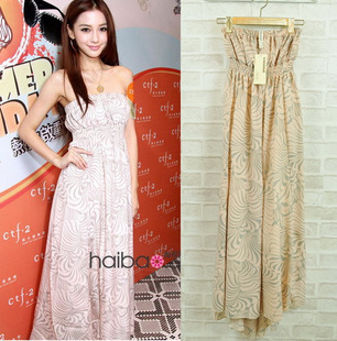 free shipping! 2013 new arrival fashion women summer bohemia pink print tube top full dress one-piece dresses WYL0288