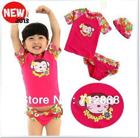 Free Shipping 2013 New Arrival Floral Girls Swimsuits Two Pieces for Height 80cm to 120cm