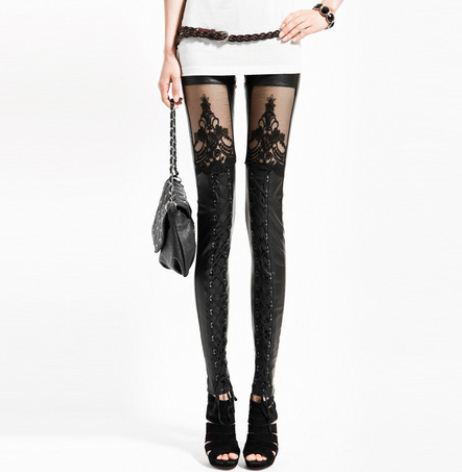 Free Shipping 2013 New Arrival Hot Ladies' Women Sexy Lace pu leather leggings tight pants stocking free size