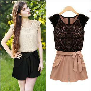 Free Shipping 2013 New Arrival Jaxune Europe Style Women's Fashion Lace Sleeveless Romper Short Jumpsuits
