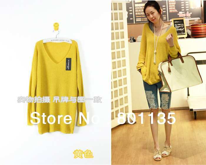 Free Shipping 2013 New Arrival Korea Sexy V-neck Oversized Batwing Slouchy Knitted Top Jumper Loose Sweater 5 Color