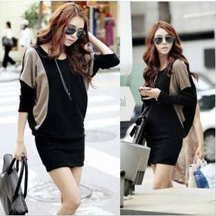 Free Shipping 2013 New arrival Linmu Europe Style Women's Batwing Sleeve Dress,Fashion Cotton Above Knee Dress