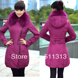 FREE SHIPPING 2013 new arrival slim thicken raccoon collar bright color big size long down coats